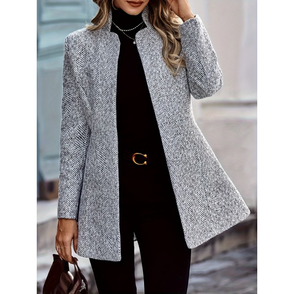 Open Front Textured Blazer, Elegant Long Sleeve Blazer For Office & Work, Women's Clothing