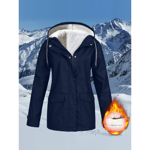 Drawstring Hooded Trench Coat, Casual Zip Up Long Sleeve Versatile Outerwear, Women's Clothing