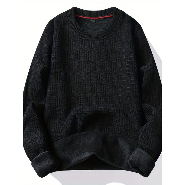 All Match Knitted Sweater, Men's Casual Warm Slightly Stretch Crew Neck Pullover Sweater For Men Fall Winter