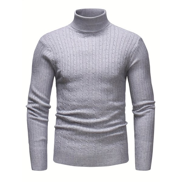 All Match Knitted Solid Sweater, Men's Casual Warm High Stretch Turtleneck Pullover Sweater For Men Fall Winter