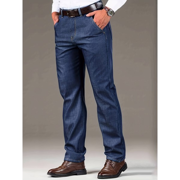 Chic Straight Leg Jeans, Men's Casual Stretch Semi-formal Pants For All Seasons Business