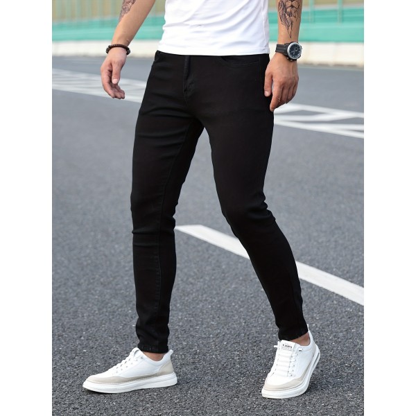 Chic Skinny Jeans, Men's Casual Street Style Distressed Stretch Denim Pants