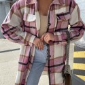 Plaid Print Long Length Jacket, Casual Button Front Flap Pockets Outwear, Women's Clothing