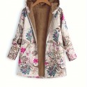 Floral Hooded Fall & Winter Jacket, Casual Open Front Long Sleeve Outerwear, Women's Clothing