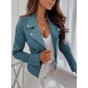 Solid Zipper Biker Jacket, Casual Long Sleeve Waterfall Collar Outerwear, Women's Clothing