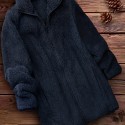 Zip Up Solid Teddy Coat, Casual Long Sleeve Winter Outerwear, Women's Clothing