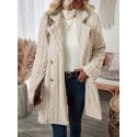 Solid Color Zipper Front Jacket, Casual Lapel Neck Long Sleeve Fuzzy Jacket For Winter, Women's Clothing