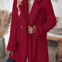 Solid Color Zipper Front Jacket, Casual Lapel Neck Long Sleeve Fuzzy Jacket For Winter, Women's Clothing