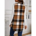 Plaid Print Sleeveless Vest, Casual Button Front Collar Vest, Women's Clothing