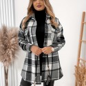 Plaid Print Shacket Jacket, Casual Button Front Long Sleeve Pocket Outerwear, Women's Clothing