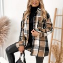 Plaid Print Shacket Jacket, Casual Button Front Long Sleeve Pocket Outerwear, Women's Clothing