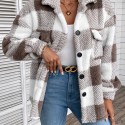 Plaid Fuzzy Fall & Winter Coat, Casual Button Front Long Sleeve Warm Outerwear, Women's Clothing