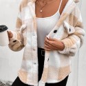 Plaid Fuzzy Fall & Winter Coat, Casual Button Front Long Sleeve Warm Outerwear, Women's Clothing