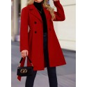 Solid Double Breasted Bea Coat , Elegant Long Sleeve Outwear For Fall & Winter, Women's Clothing