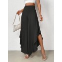 Ruffle Trim Wide Leg Split Pants, Casual Loose Pants For Spring & Summer, Women's Clothing