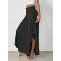 Ruffle Trim Wide Leg Split Pants, Casual Loose Pants For Spring & Summer, Women's Clothing