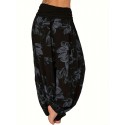 Boho Floral Print Pants, High Waist Summer Vacation Baggy Harem Pants, Women's Clothing