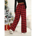 Plaid Print Wide Leg Pants, Casual Elastic Waist Slant Pocket Pants, Women's Clothing