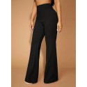 Solid High Waist Slim Pants, Casual Flare Leg Pants For Spring & Fall, Women's Clothing