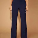 Solid High Waist Slim Pants, Casual Flare Leg Pants For Spring & Fall, Women's Clothing