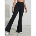 Flared Leg Simple Pants, Vintage Long Length Versatile Bell Bottom Pants, Women's Clothing