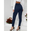 Black Skinny Cigarette Pants, High Waist Beltless Semi Stretch Pants, Elegant Bottoms For Work, Women's Clothing