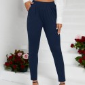 Black Skinny Cigarette Pants, High Waist Beltless Semi Stretch Pants, Elegant Bottoms For Work, Women's Clothing