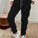 Solid Fuzzy Jogger Pants, Casual Drawstring Waist Warm Pants With Pocket, Women's Clothing