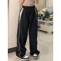 Color Block Cargo Pants, Y2K Drawstring Elastic Waist Wide Leg Pants, Women's Clothing