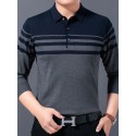 Men's Stylish Striped Sweater , Casual Mid Stretch Breathable Long Sleeve Shirt Top For City Walk Street Hanging