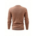 Solid Chic Knit Shirt, Men's Casual Lapel Slightly Stretch V-Neck Pullover Sweater For Autumn Winter