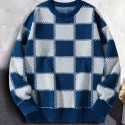 Men's Checkerboard Knitted Sweater - Warm And Stretchy Casual Pullover For Fall And Winter