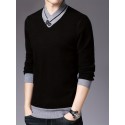 All Match Knitted Slim Sweater, Men's Casual Warm Slightly Stretch Shawl Collar Pullover Sweater For Men Fall Winter