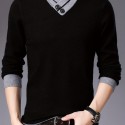 All Match Knitted Slim Sweater, Men's Casual Warm Slightly Stretch Shawl Collar Pullover Sweater For Men Fall Winter