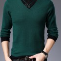 All Match Knitted Slim Sweater, Men's Casual Warm Slightly Stretch Shawl Collar Pullover Sweater For Men Fall Winter