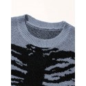 Skeleton Pattern Knitted Sweater, Men's Casual Warm Mid Stretch Crew Neck Pullover Sweater For Men Fall Winter