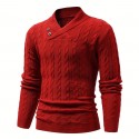 All Match Knitted Shawl Collar Sweater, Men's Casual Warm High Stretchy Pullover Sweater For Fall Winter