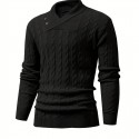 All Match Knitted Shawl Collar Sweater, Men's Casual Warm High Stretchy Pullover Sweater For Fall Winter