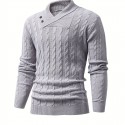 All Match Knitted Shawl Collar Sweater, Men's Casual Warm High Stretchy Pullover Sweater For Fall Winter