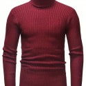 All Match Knitted Solid Sweater, Men's Casual Warm High Stretch Turtleneck Pullover Sweater For Men Fall Winter