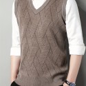 Men's V-neck Cable Casual Sleeveless Knitted Sweater Vest, Men's Clothing For Autumn Winter