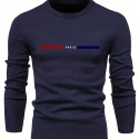 All Match Knitted PARIS Pattern Sweater, Men's Casual Warm Mid Stretch Crew Neck Pullover Sweater For Men Fall Winter