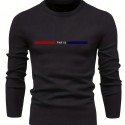 All Match Knitted PARIS Pattern Sweater, Men's Casual Warm Mid Stretch Crew Neck Pullover Sweater For Men Fall Winter