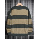 Trendy Men's Color Block Knitted Sweater - Warm And Comfortable Loose Pullover For Stylish Men