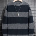 Trendy Men's Color Block Knitted Sweater - Warm And Comfortable Loose Pullover For Stylish Men