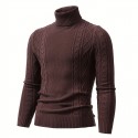 Men's Plain Turtleneck Sweater, Trendy High Stretch Fashion Comfy Thermal Tops