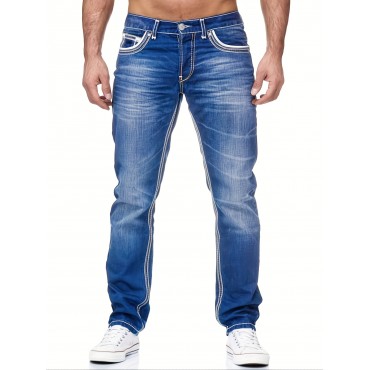 Men's Comfy Street Style Distressed Denim Pants With Pockets