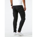 Slim Fit Cargo Jeans, Men's Casual Street Style Multi Pocket High Stretch Denim Pants For Spring Summer