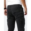 Slim Fit Cargo Jeans, Men's Casual Street Style Multi Pocket High Stretch Denim Pants For Spring Summer