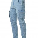 Slim Fit Cargo Jeans, Men's Casual Street Style Multi Pocket High Stretch Denim Pants For Spring Summer